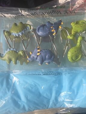 Dinosaur Kids Shower Curtain Hooks - Blue & Green